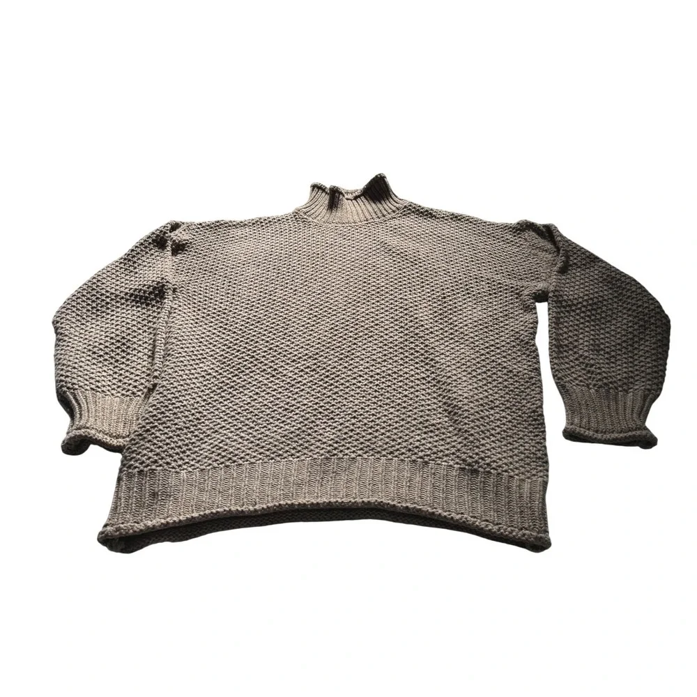 Tan Knit Turtleneck Sweater Textured Mock Neck Cozy Casual Winter‎